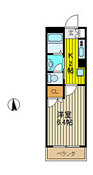 シャーメゾン川口B棟 1階1Kの間取り