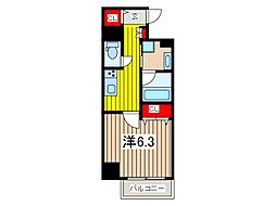 ウィステリアヴィラ 2階1Kの間取り