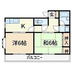 エクセルハウスG 2階2Kの間取り