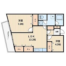 フリーデン・ハイム・立野際 2LDKの間取図画像