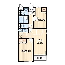 川口市芝3丁目アパート 2LDKの間取図画像