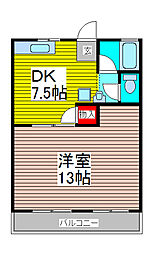 スズキハイツB棟 1DKの間取図画像