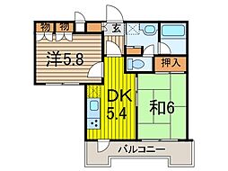 西川口パインマンション 2DKの間取図画像