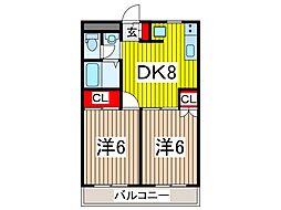 タケノヤハイツ朝日第一 2DKの間取図画像