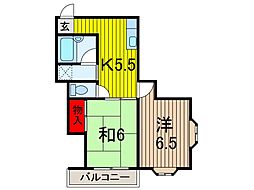 メゾンベレーゼ並木 2DKの間取図画像