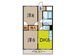 クローネ・川口 2DKの間取図画像