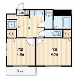 山本ハイツ 2Kの間取図画像