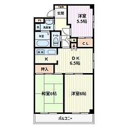 サンドミールさわらび 3DKの間取図画像