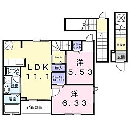川口市大字道合アパート 2LDKの間取図画像