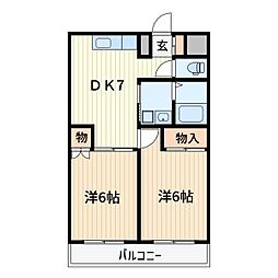 メゾン領家 2DKの間取図画像