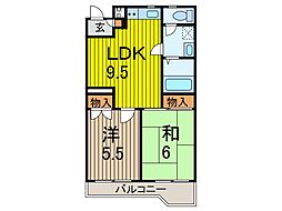 グリーンシャイン芝 2LDKの間取図画像
