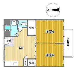 住吉第二団地11号棟 2DKの間取図画像