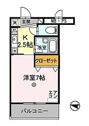 サンタウン竹鼻B棟 1Kの間取図画像