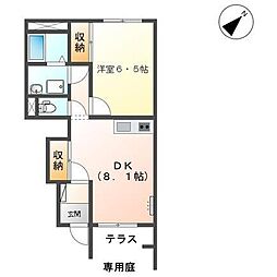 サンライズ21II 1階1DKの間取り