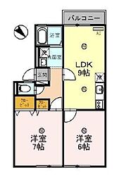 リヴェール 1階2LDKの間取り