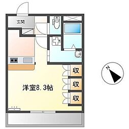 リバティーコート 2階1Kの間取り