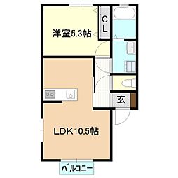 イルニード 2階1LDKの間取り