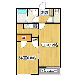 オルフェーヴル 1LDKの間取図画像