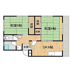 本田アパート 2DKの間取図画像