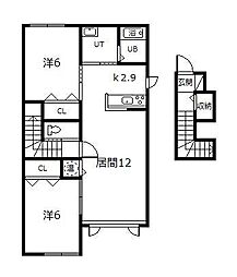 ラフォセットI 2階2LDKの間取り