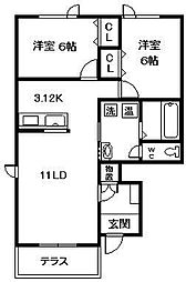 ALBIO III 1階2LDKの間取り