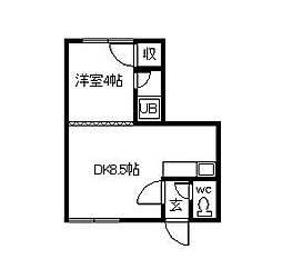 イヴィーサB 1DKの間取図画像