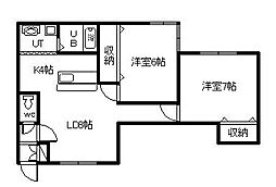 ハイツカトレアB 2LDKの間取図画像