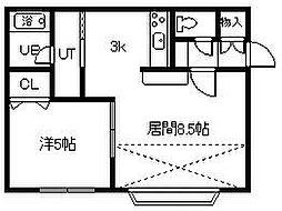 2002ノースアコード 1LDKの間取図画像