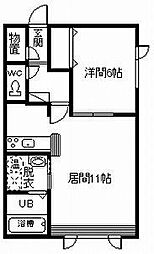クリスタル 1LDKの間取図画像