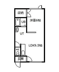 ヒノキ西13条 1DKの間取図画像