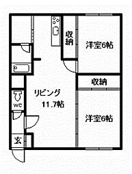 パークサイドまつばらA 2LDKの間取図画像