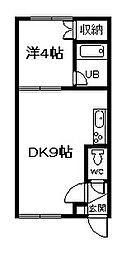 ハンドレットヴィレッジG 1LDKの間取図画像