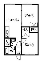 シティハイムスクエア 2DKの間取図画像