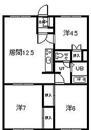 グリーン・ハイム3 3LDKの間取図画像