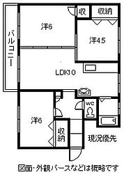 ヴィラナリー旭川D棟 3LDKの間取図画像