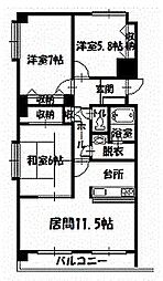 トーアパレス豊岡 3LDKの間取図画像