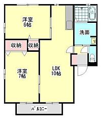 アムールミシマ　E棟 1階2LDKの間取り