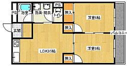 サン・オーレ東福山 4階2DKの間取り