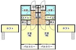 シャンドール東福山 2階1Kの間取り