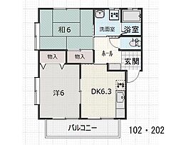 小笠原ハイツ 2階2DKの間取り
