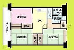 サンシャインキャッスル 4階3DKの間取り