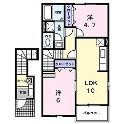 プラシードＢ 2階2LDKの間取り