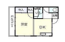 入船マンション 2階1DKの間取り
