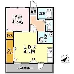 カーサヴェンティ 1階1LDKの間取り