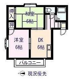 ローズキャッスルＡ棟 2階2DKの間取り