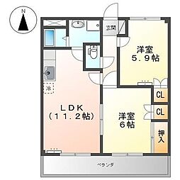 コンフォールパレス 3階2LDKの間取り