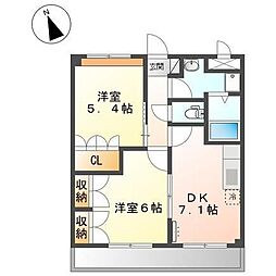 グリーンヒルズ曙 4階2DKの間取り