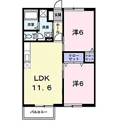 ニューコーポ高屋 2階2LDKの間取り