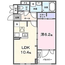 カーサ・ソレイユ　Ｂ 2階1LDKの間取り