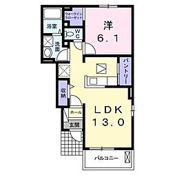 シルフィード津之郷 1階1LDKの間取り